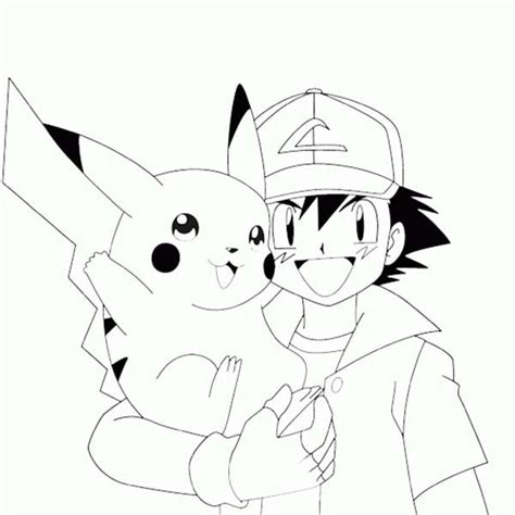 Pikachu Is Happy With Ash Ketchum On Pokemon Coloring Page Coloring