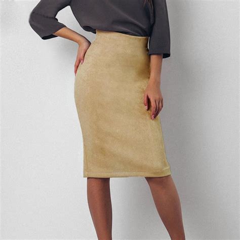 anself women suede pencil skirt solid color high waist split zip bodycon midi skirt walmart