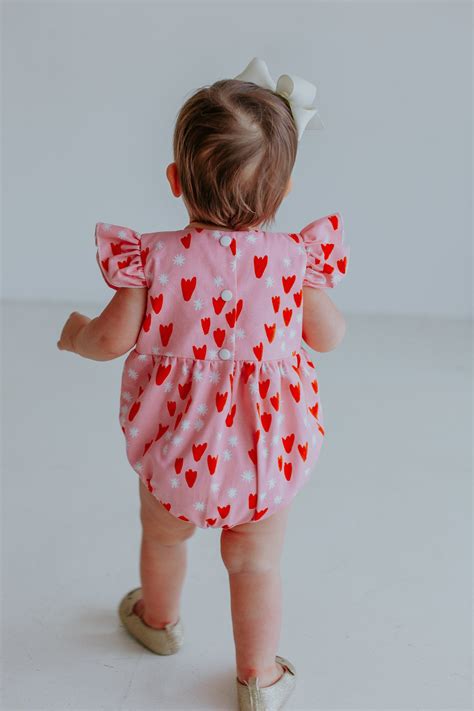 Infant Girls Pink And Red Tulip Hearts Bubble Romper Cuteheads