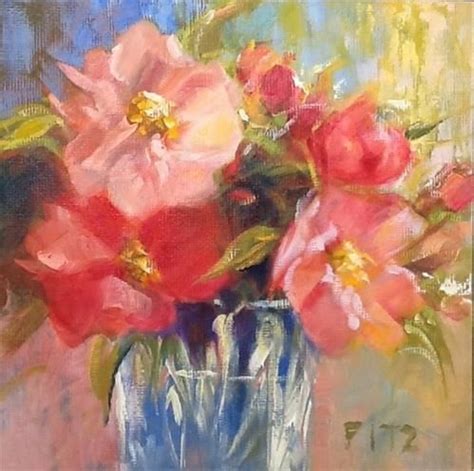 Daily Paintworks Camillia Bouquet By Jean Fitzgerald Abstract