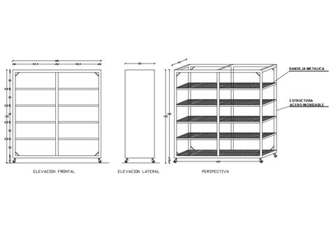 Steel Shelf Rack All Sided Elevation And Auto Cad Details Dwg File