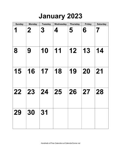 Free 2023 Large Number Calendar