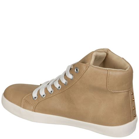 Love Sole Womens Studded High Top Trainers Beige Free Uk Delivery