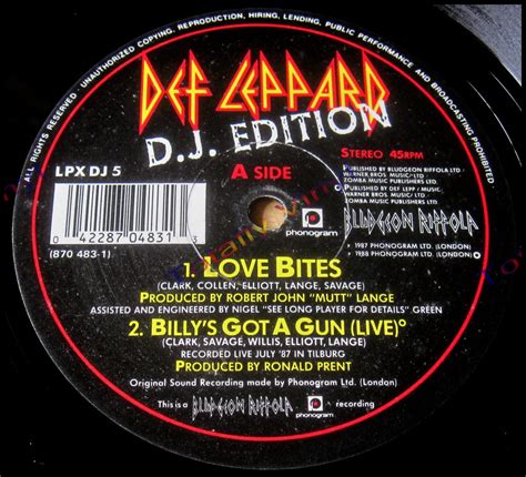Totally Vinyl Records Def Leppard Love Bites Billys Got A Gun