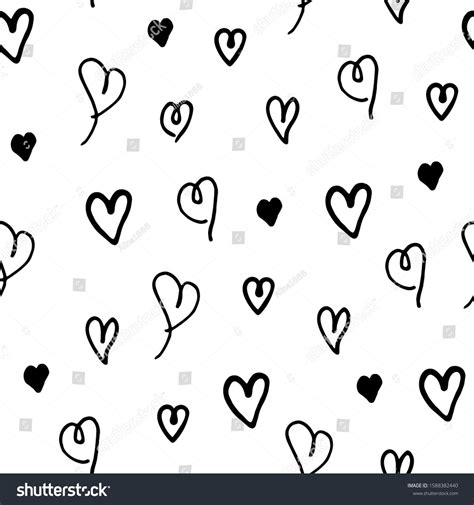 Seamless Pattern Black Hearts Doodle Royalty Free Image Vector Heart
