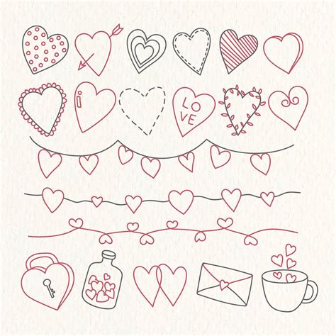 Hand Drawn Love And Valentines Day Doodle Vector Collection Premium