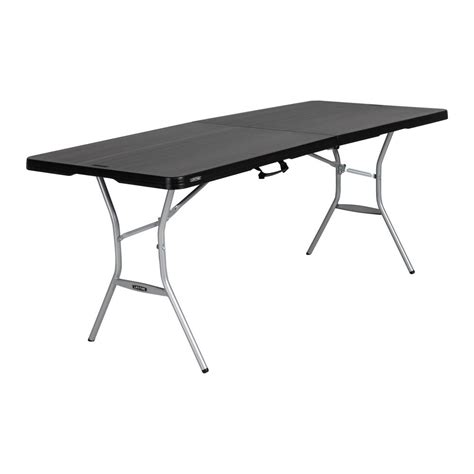 They will not crack, chip or peel, and are built for indoor and outdoor use. Lifetime 6 ft. Black Resin Fold-in-Half Folding Table ...