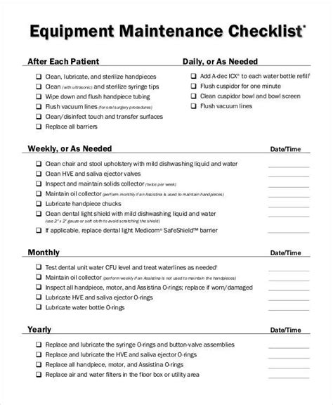 Afaik, there is no standard format for machine learning data sets. 15+ Equipment Maintenance Checklist Templates | Coaching ...