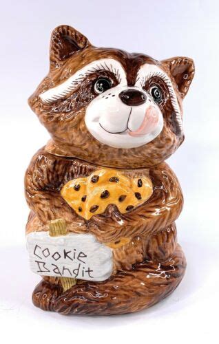 Vintage Raccoon Cookie Bandit Ceramic Cookie Jar Chocolate Chip Cookies