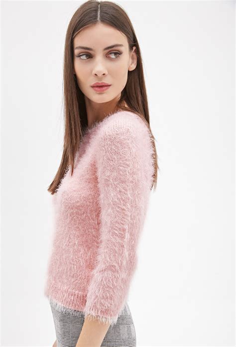 Forever 21 Fuzzy Knit Sweater In Pink Lyst