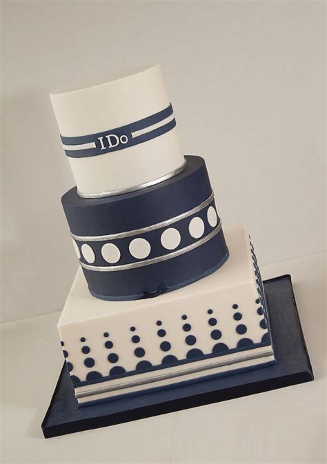 Geometric Ivory And Navy Wedding Cake