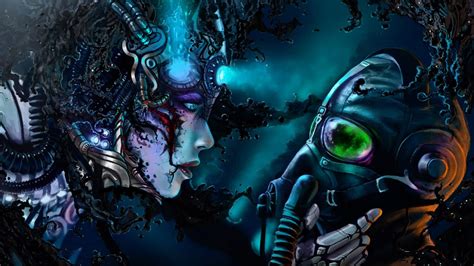 Wallpaper Illustration Women Fantasy Art Cyberpunk Gas Masks