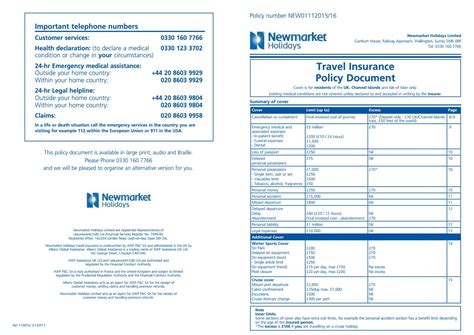 Past ing car insurance documents. Newmarket Holidays - Travel Insurance - Policy Document by ...