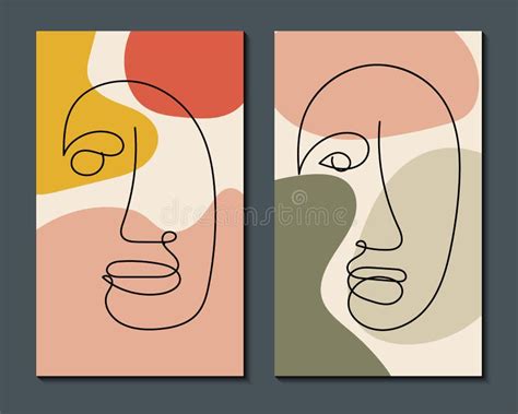 Modern Abstract Art Face Set Of Minimal Shapes And Lines Home Decor