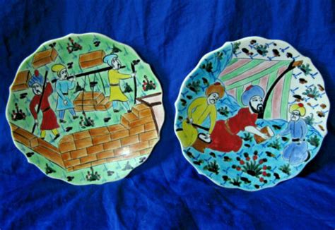 Kutahya Turkey Pottery Dunya Gini Hand Painted Wall Plate Pair 7 Ebay