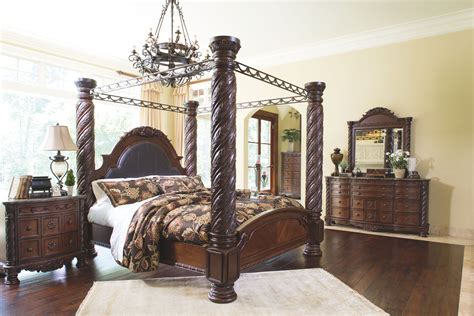 North Shore Dark Brown 8 Pc Dresser Mirror Chest And King Poster Bed With Canopy Ez