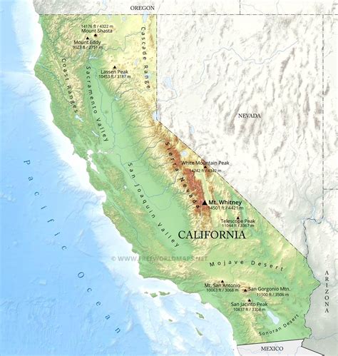Physical Map Of California