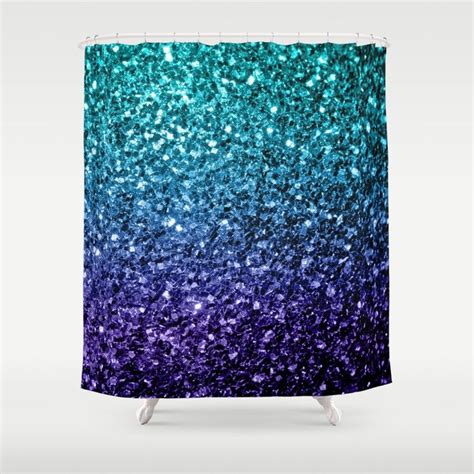 Aqua Blue Ombre Faux Glitter Sparkles Shower Curtain By Pldesign Cool