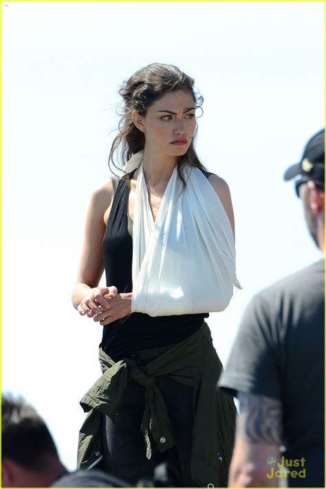 Phoebe Tonkin Wears An Arm Sling While Filming Take Down In Wales