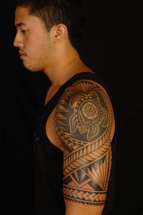 Tribal Hawaiian Tattoo On Left Half Sleeve Maori Tattoo Designs