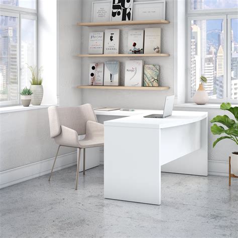 White desks have blank canvas appeal, a bright option for contemporary and classic interior themes alike. Kathy Ireland Office - Echo L Shaped Bow Front Desk in ...