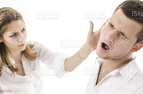 Angry Young Woman Slap Boyfriend With Her Hand Stock Photo Download