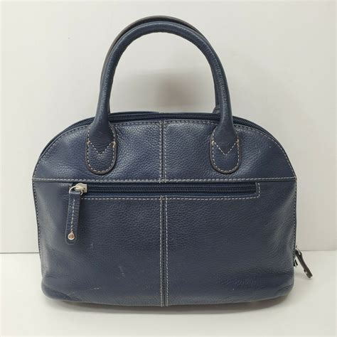 Tignanello Domed Blue Pebbled Leather Satchel Purse Handbag Women S