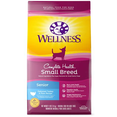 As a group, the brand features an average protein content of 53% and a mean fat level of 31%. Wellness Complete Health Natural Small Breed Senior Health ...