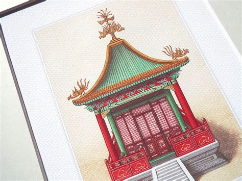 Chinoiserie Pagoda Architectural Drawing 3 Archival Quality Etsy