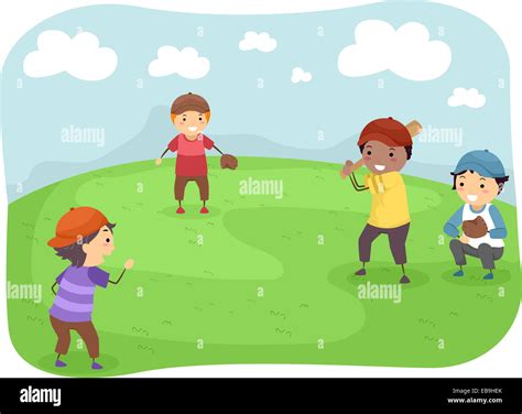 Illustration Featuring A Group Of Boys Playing Baseball Stock Photo Alamy