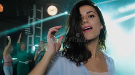 Portrait Sensual Woman Dancing In Night Club Brunette With Long Hair Stock Footage Video Of