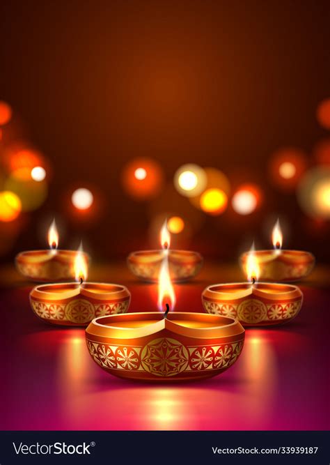 Diwali Festival Poster With Diya Candles Vector Image