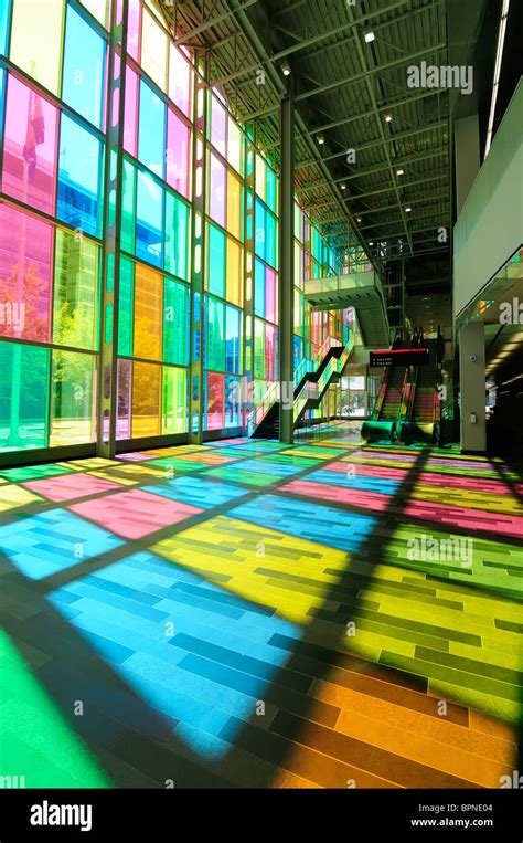The Multi Colored Glass Windows Of The Montreal Convention Centre The