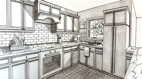 Drawing A Kitchen In Two Point Perspective Timelapse Youtube