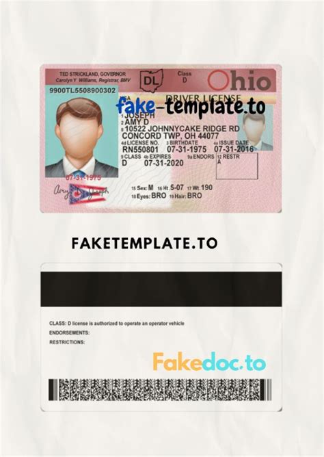 Ohio Drivers License Template V2 Fake Templateto