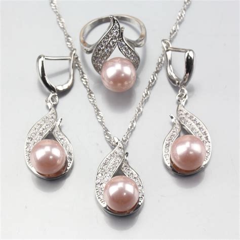 Attractive 925 Silver Pink Natural Pearl Fashion Wedding Jewelry Sets