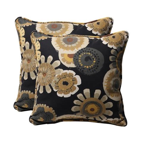 Pillow Perfect Floral Black Square Throw Pillow In The Outdoor