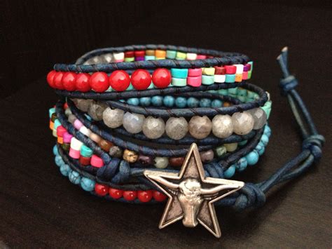 Southwestern Turquoise Leather Wrap Bracelet With Multi Gemstones