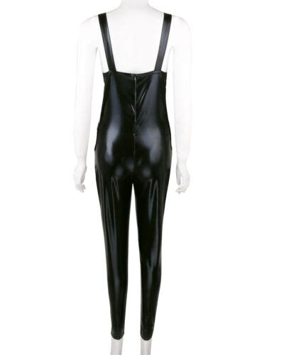 Women Lingerie Catsuit Wetlook Leather Crotchless Thongs Bodysuit Romper Club Ebay