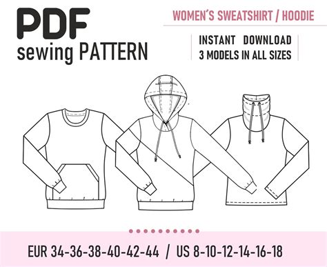 pdf sewing pattern womens sweatshirt hoodie 3in1 etsy