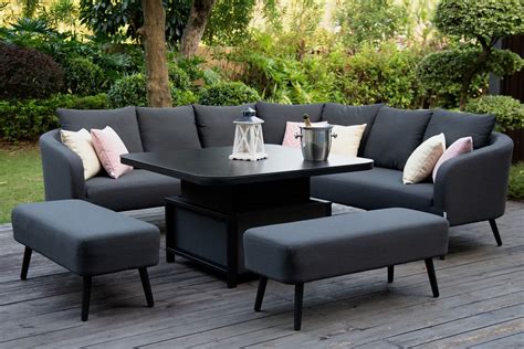 Ambition Square Corner Sofa Dining Set With Rising Table Charcoal