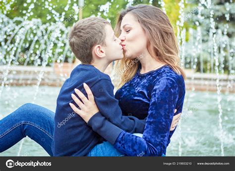 Young Beautiful Mother Her Son Enjoying Together Happy