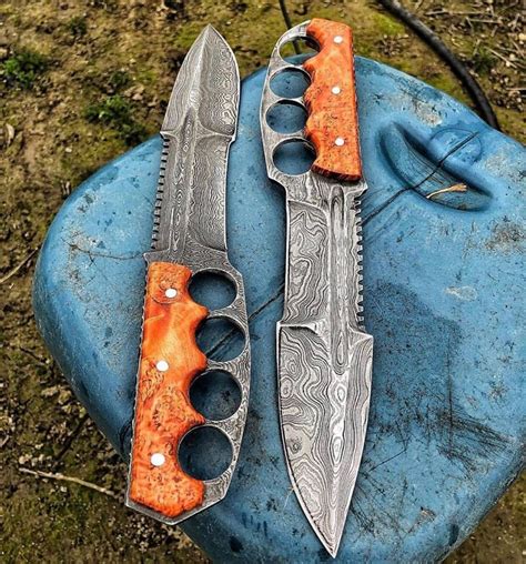 Knuckle Handle Damascus Hunting Camping Knife Kbs Knives Store