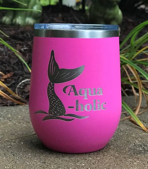 Aquaholic Is Laser Etched On This Powder Coated Stainless Etsy