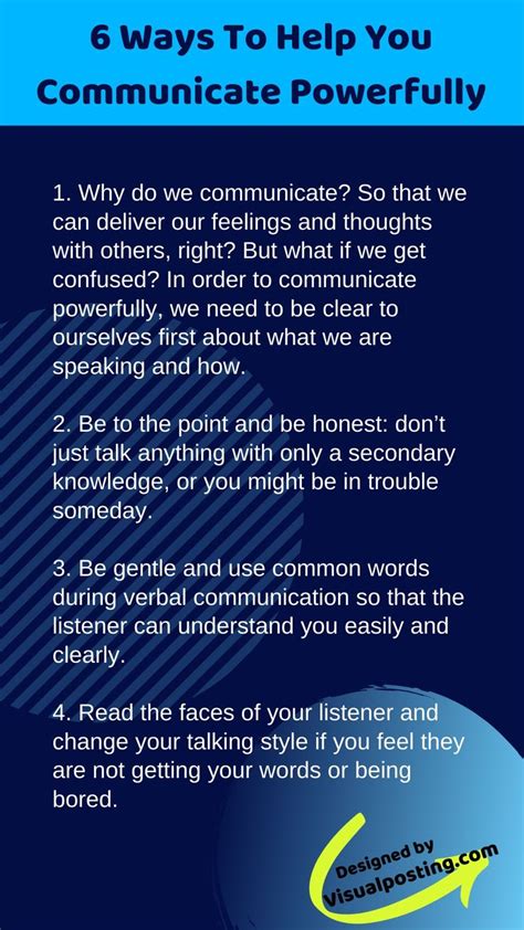 A Blue Poster With The Words 6 Ways To Help You Communicate Powerfully