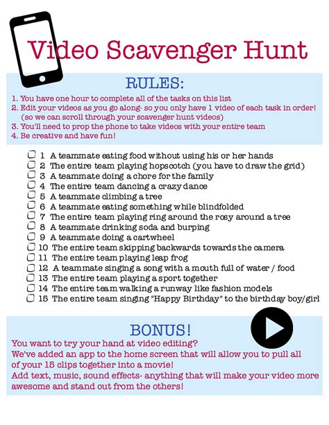 Video Scavenger Hunt For Tweens Sleepover Activities Tween Party Games Sleepover Birthday