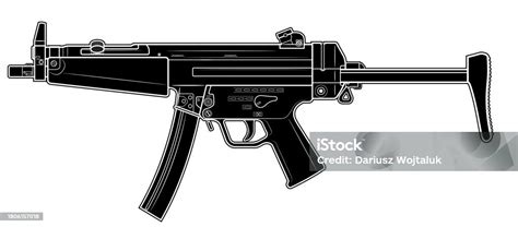 Vector Illustration Of The Mp5 Machine Gun With Unfolded Stock On The