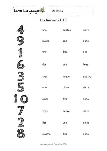 Numbers In Spanish Worksheet