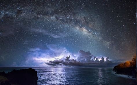 Nature Landscape Desert Starry Night Long Exposure Milky Way Galaxy