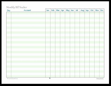 Blank Monthly Bill Payment Worksheet Calendar Template Printable